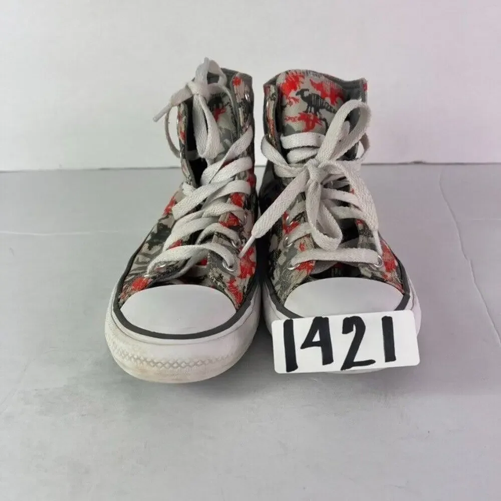 Converse Sneaker kid Sz2 Chuck Taylor All Star HI Poppy Glow Dinosaurs 671598F